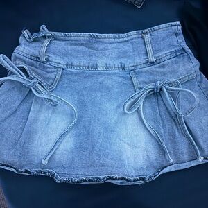 Denim Mini Skirt with Bow Details
